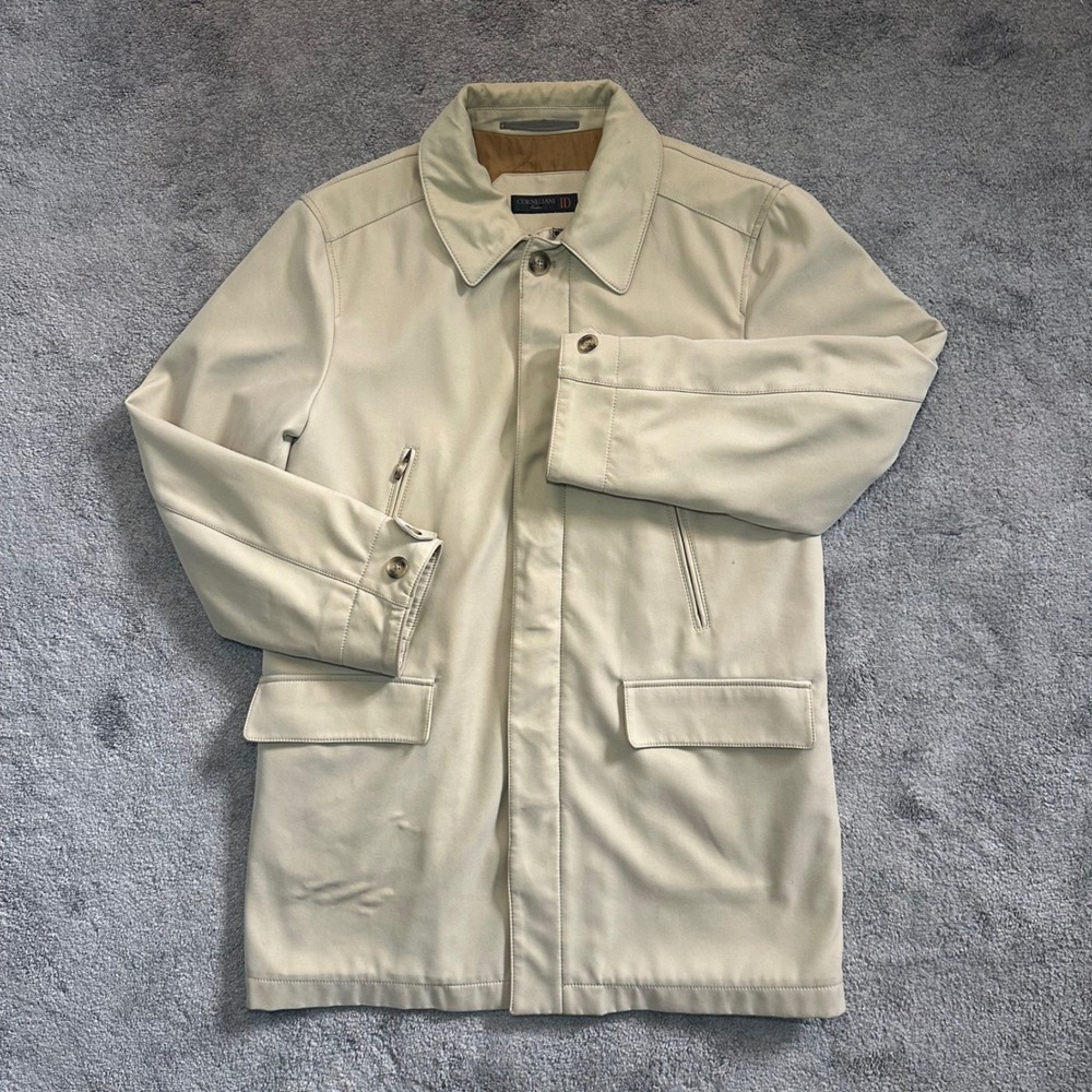 Corneliani ID Field Jacket Mens 48R Beige Tan Full Zip Button Twill Luxury